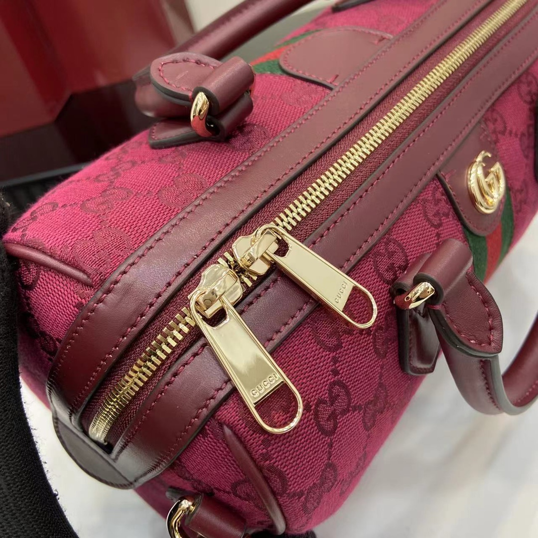 Gucci Ophidia medium boston bag in Rosso Ancora red GG canvas