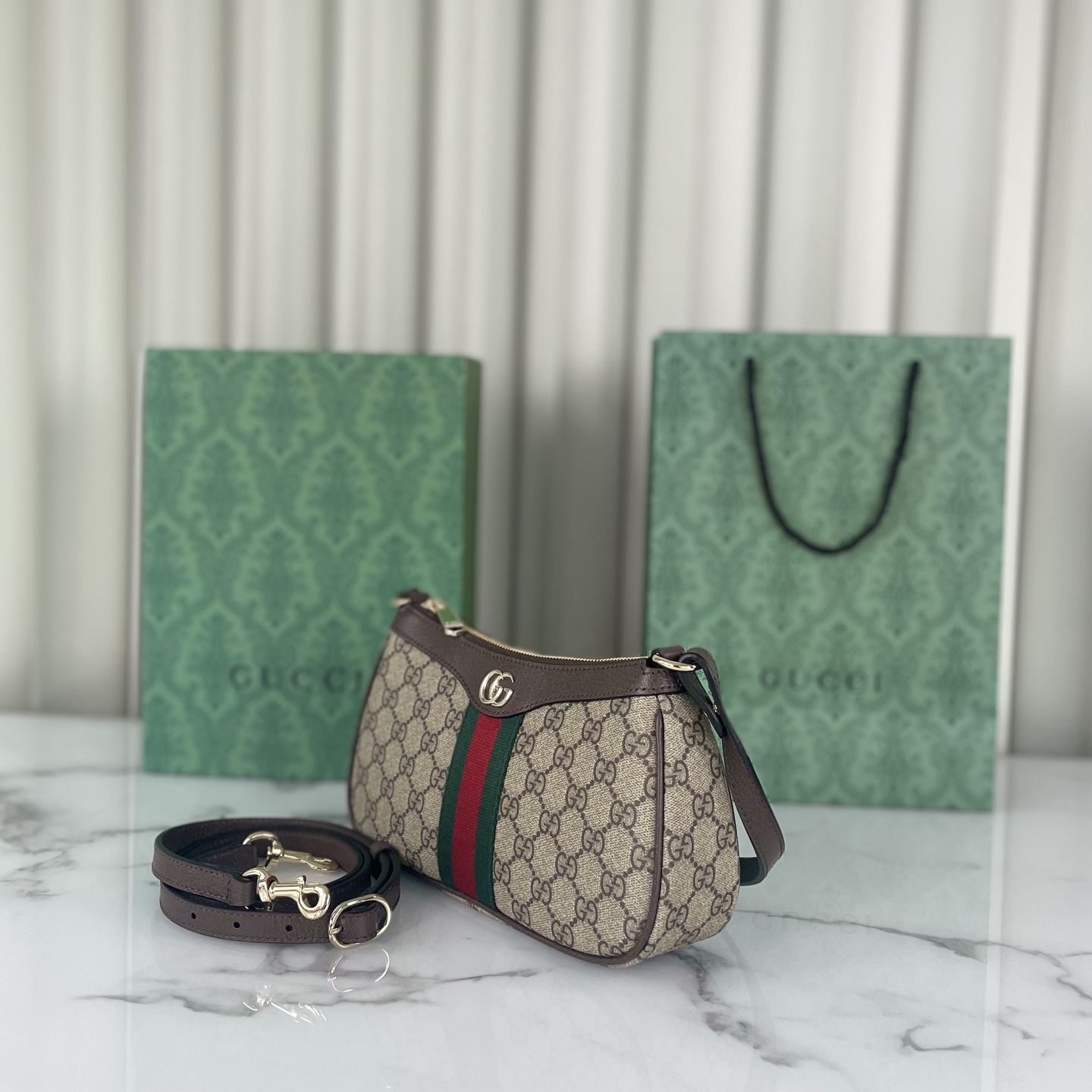 Gucci Ophidia mini shoulder bag in beige and brown GG fabric