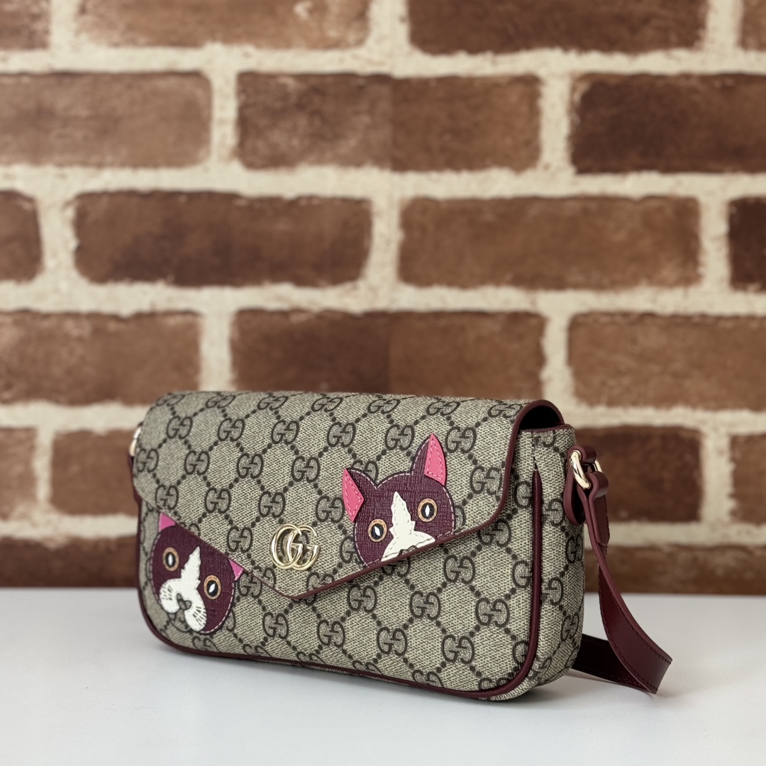 Gucci Ophidia pochette in beige and dark brown fabric | GUCCI