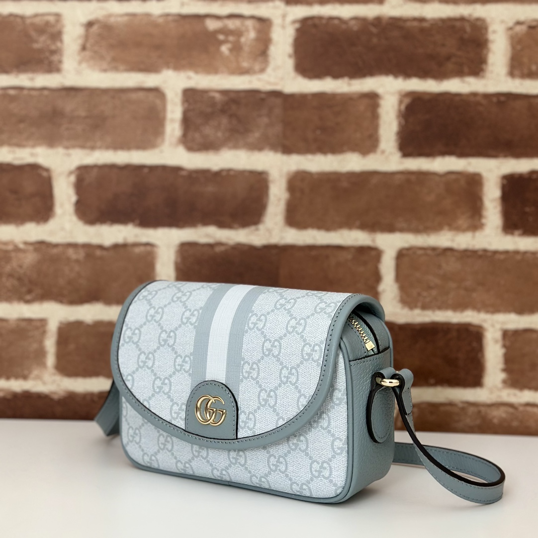 GUCCI Ophidia Schultertasche Silber Blau Leder Leinwand