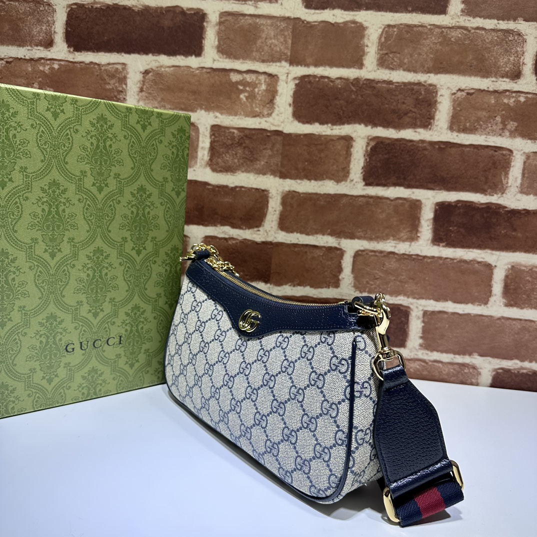 GUCCI Ophidia Small Shoulder Bag in Beige & Blue GG