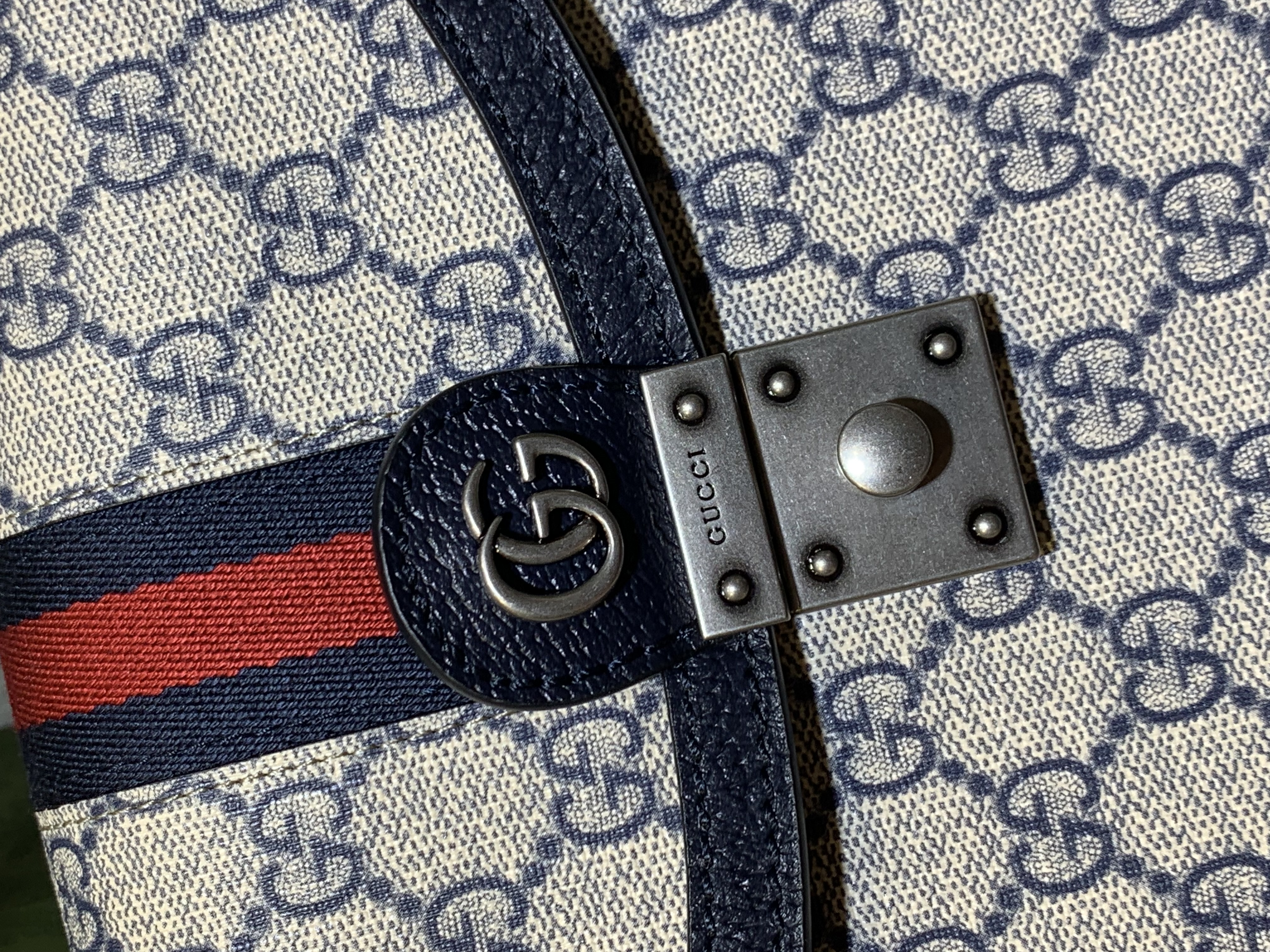 Gucci Ophidia Small Top Handle Bag In Beige And Blue