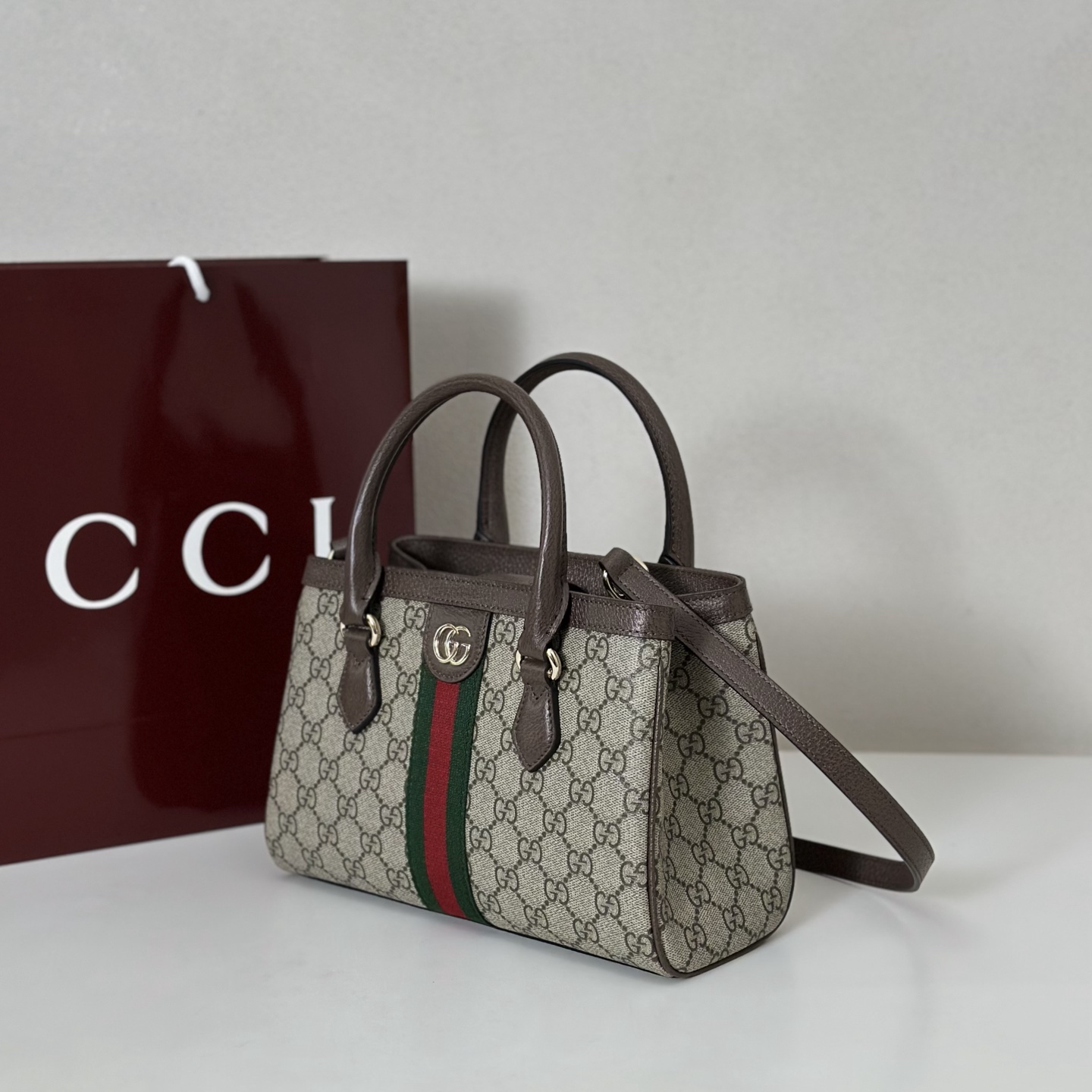 Gucci Ophidia small tote bag in beige and brown GG fabric | GUCCI