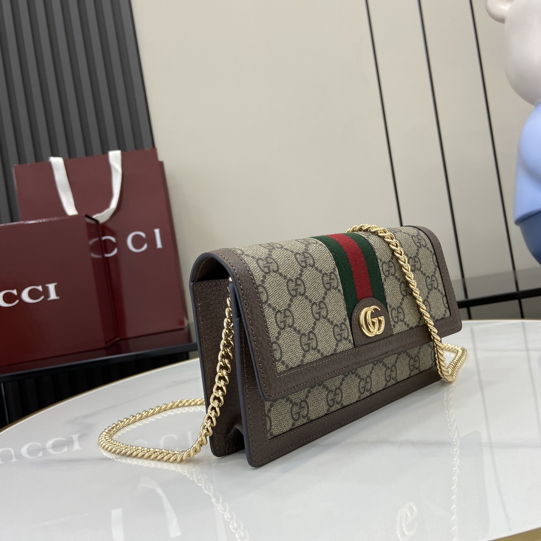 Gucci Ophidia wallet on chain in beige and dark brown Supreme