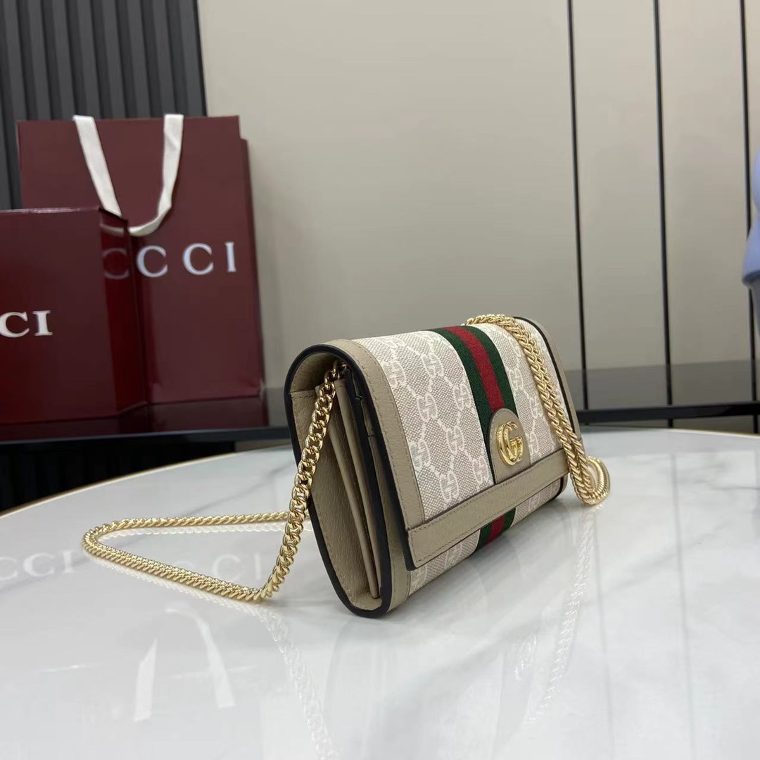 Gucci Ophidia wallet on chain in beige and white Supreme | GUCCI