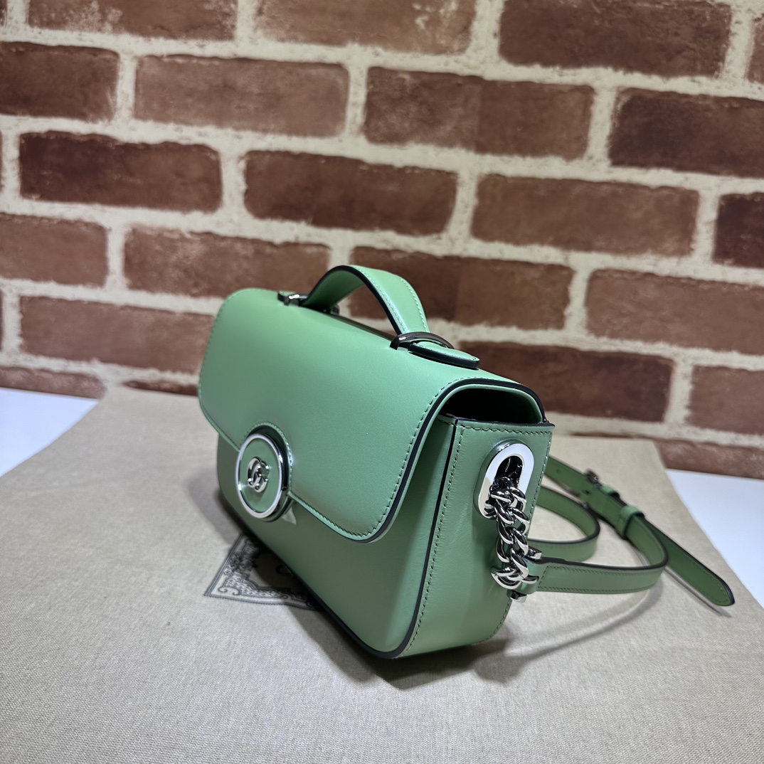 Gucci Petite GG Mini Shoulder Bag Light Green in Leather with Silver-tone