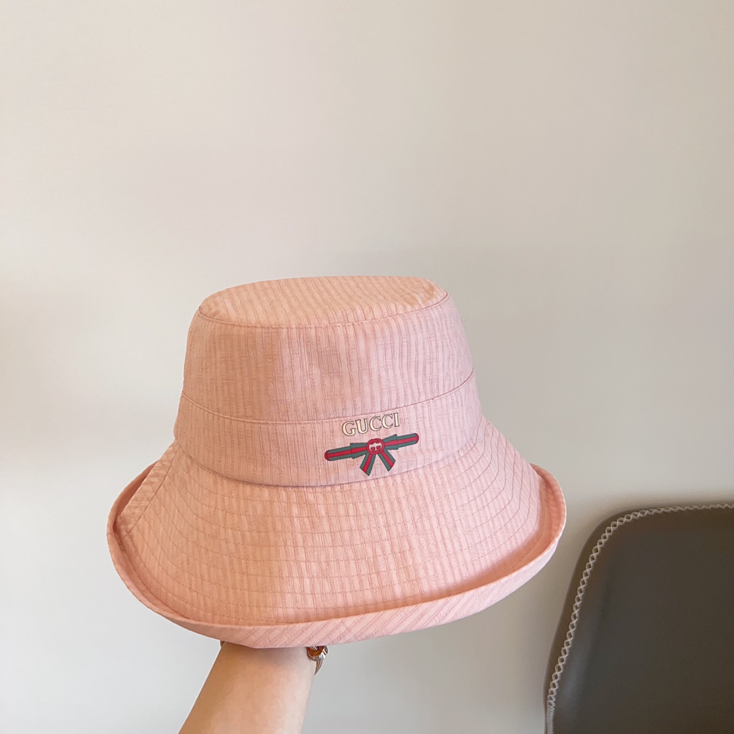 Gucci Pink Corduroy Bucket Hat - Embroidered Logo