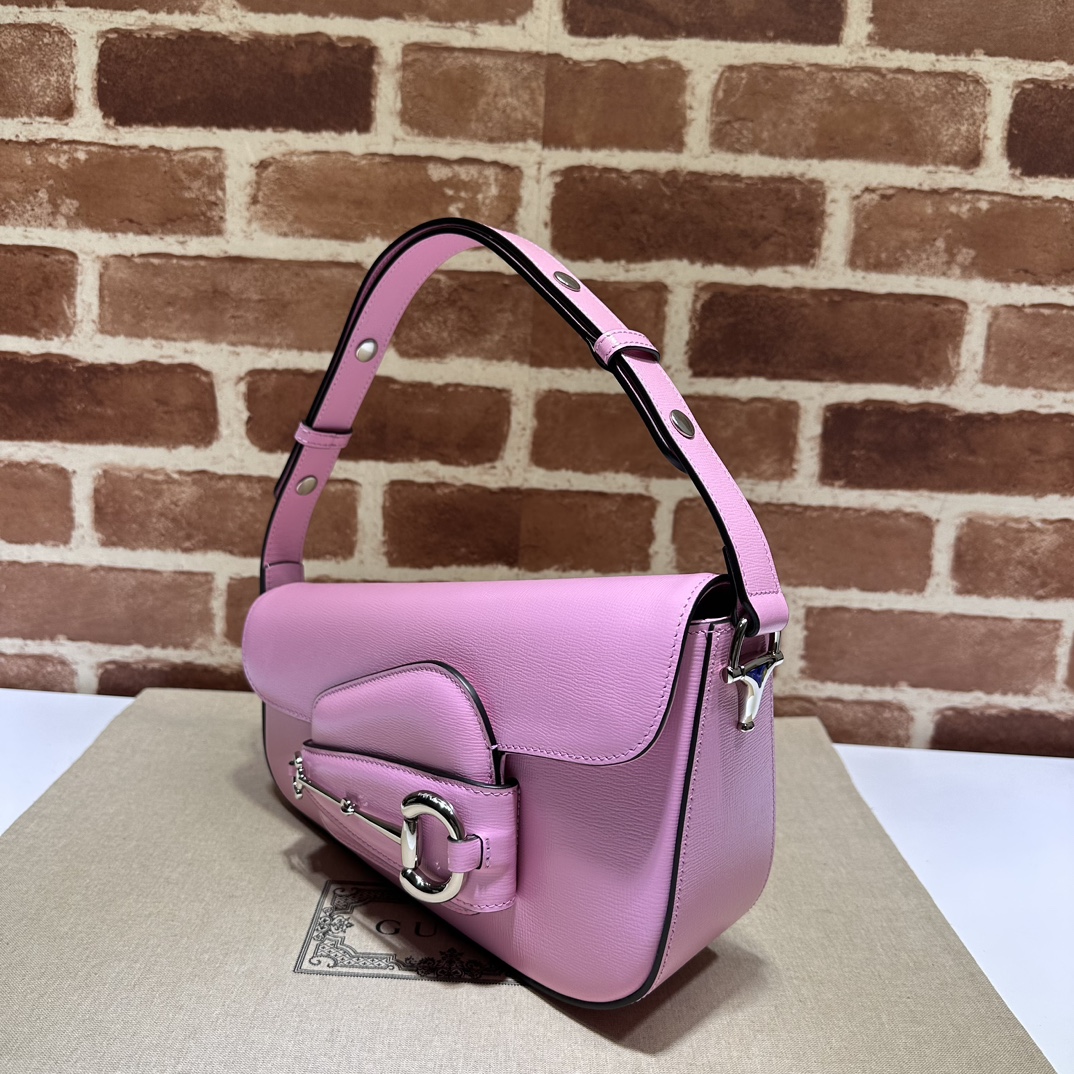 Gucci Pink Leather Horsebit 1955 Mini Asymmetric Shoulder
