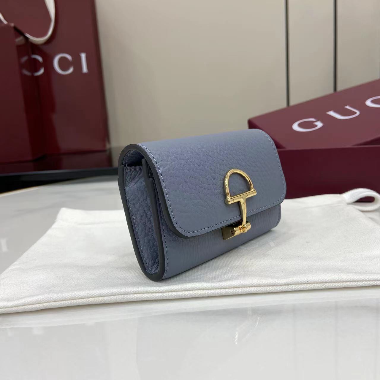Gucci Porte-cartes Gucci Softbit en cuir gris | GUCCI
