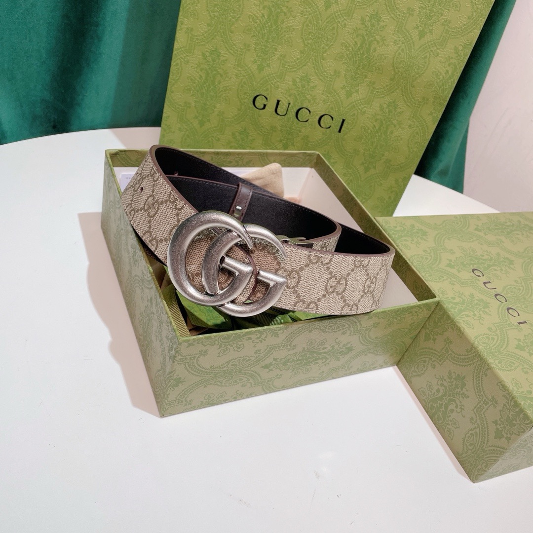 Gucci Beige Monogram Belt silver - Gucci Beige Monogram Belt - Silver