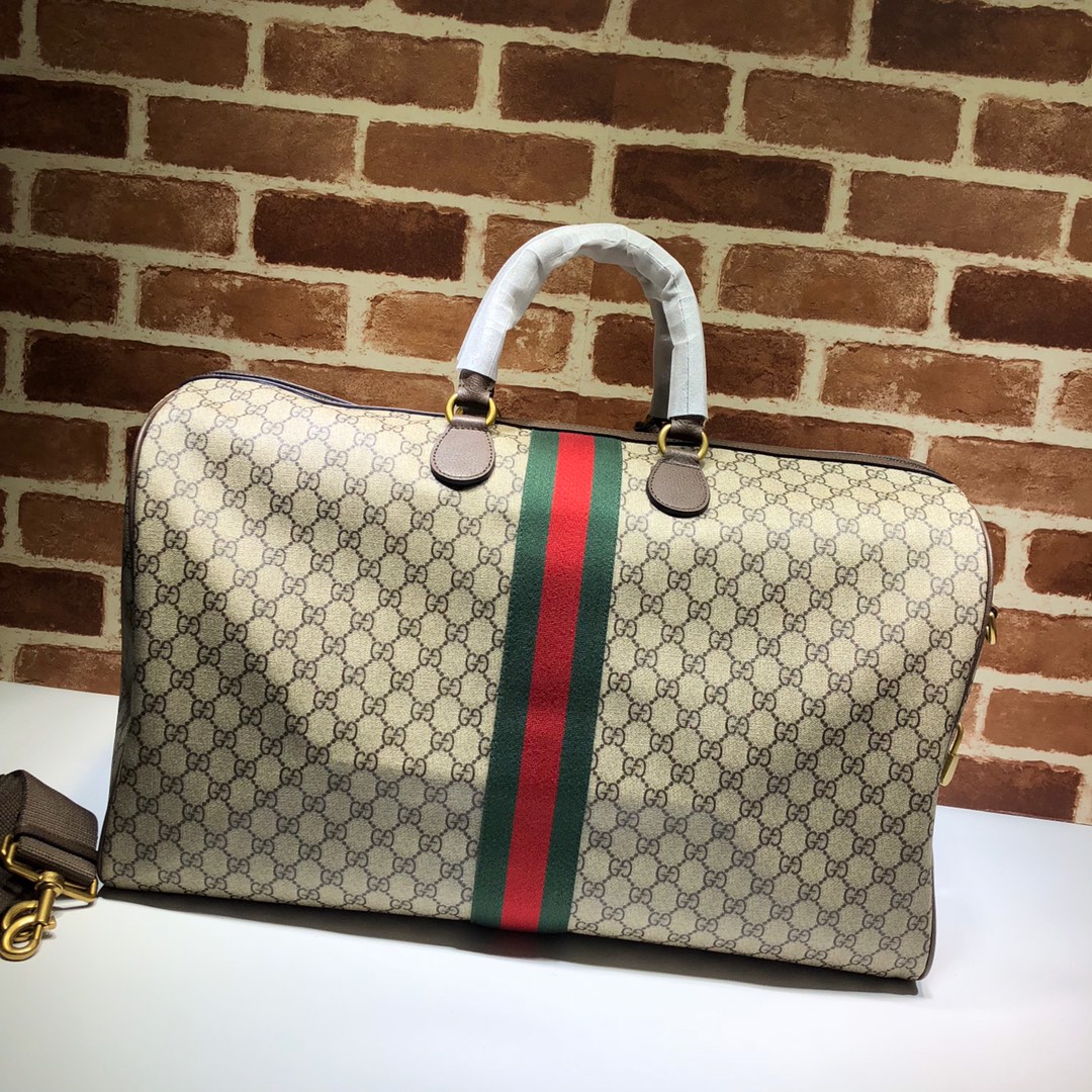 Gucci Savoy large duffle bag in beige and dark brown fabric