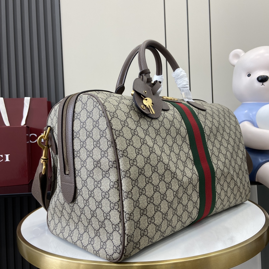 Gucci Savoy medium duffle bag in beige and dark brown fabric