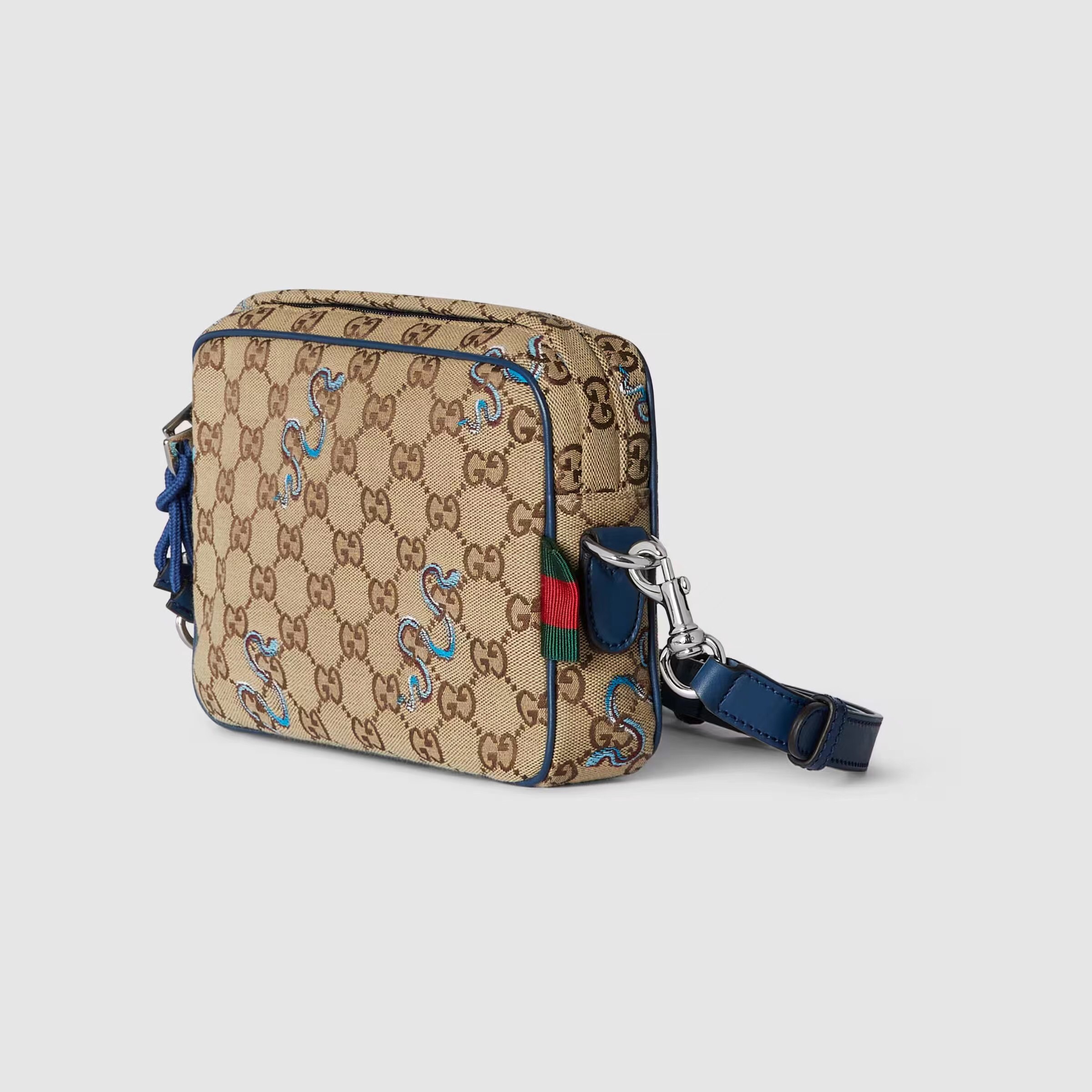 Gucci Small Embroidered Snake Crossbody Bag in Natural for Men