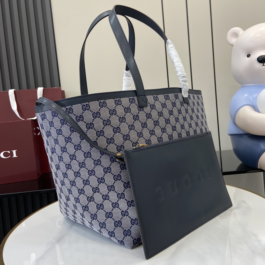 Gucci Totissima Medium Tote Bag Blue Canvas with Top