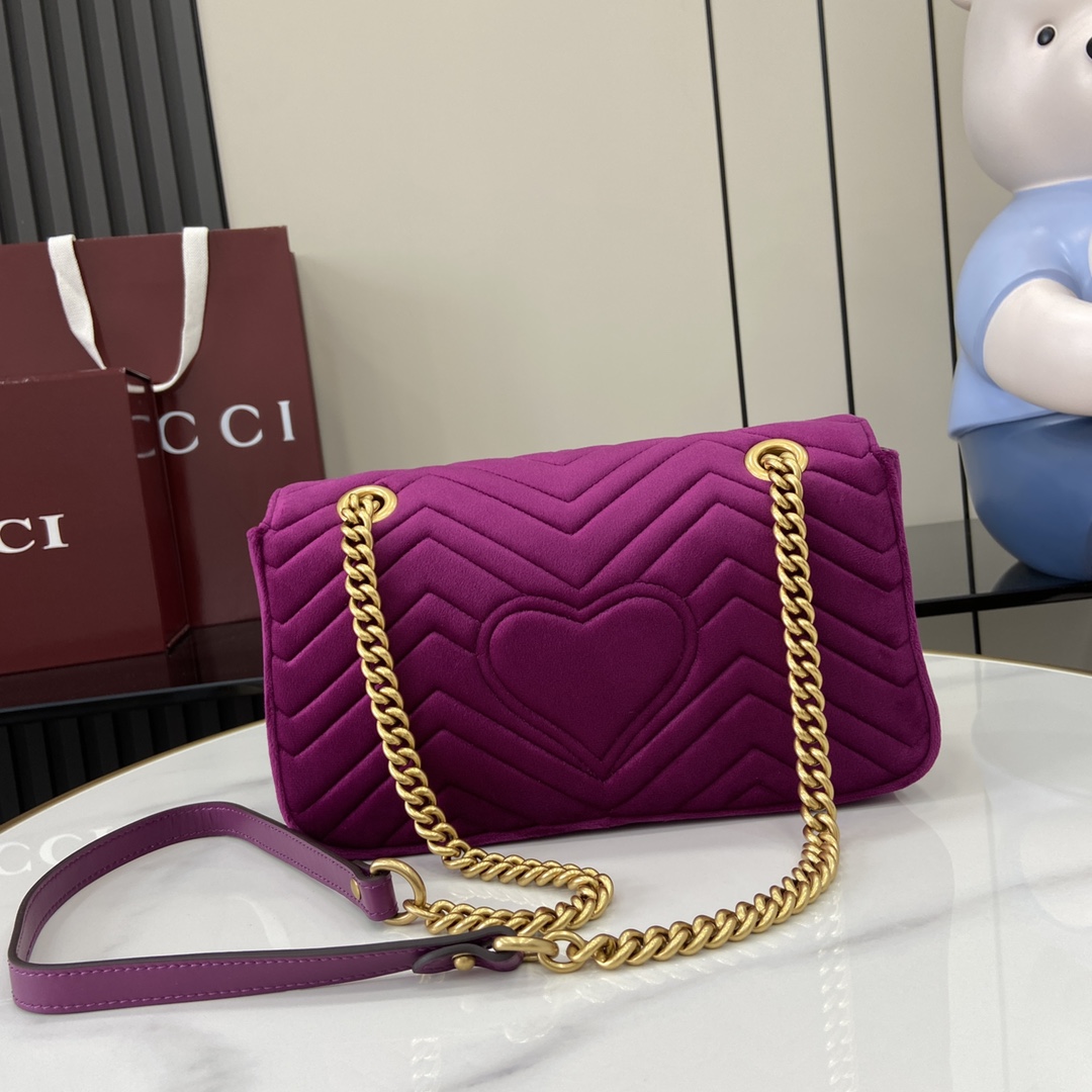 GUCCI Velvet Matelasse Medium GG Marmont Shoulder Bag Fuchsia Violet Cyclamen pruple