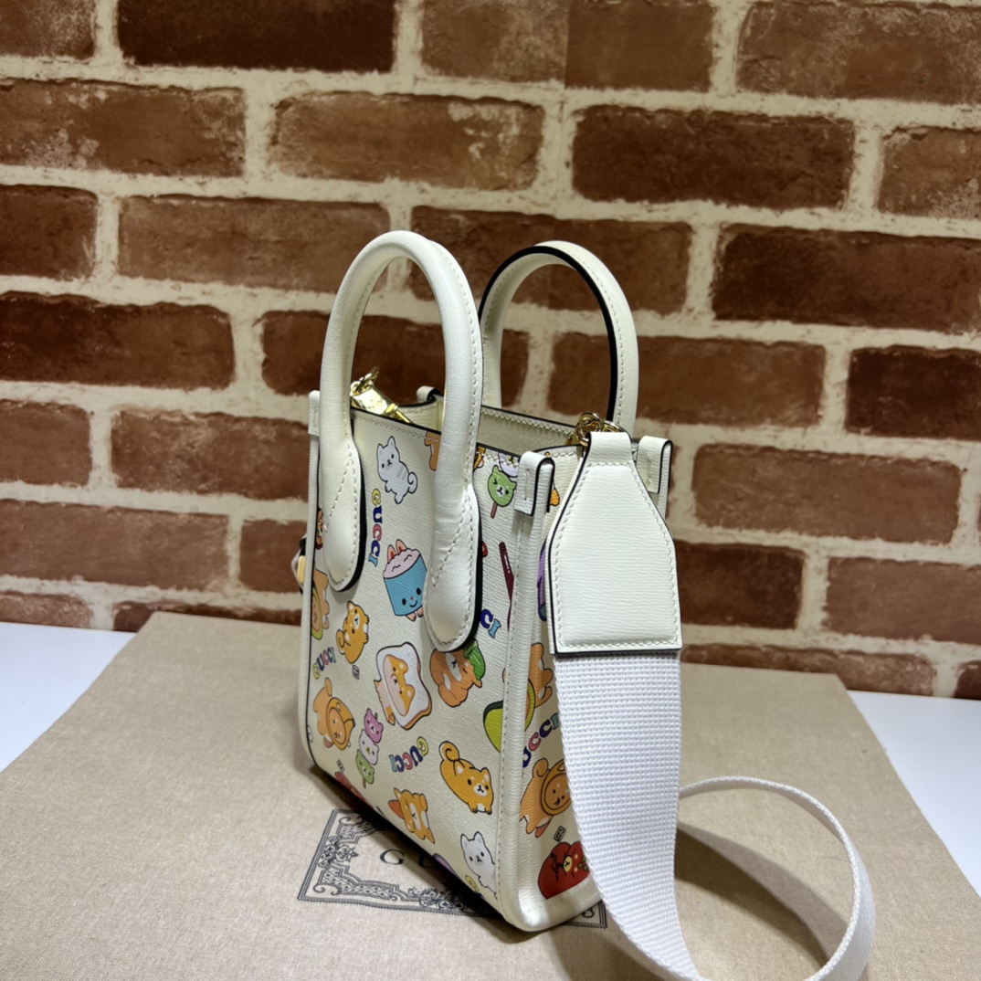 GUCCI X PIKARAR Textured Dollar Calfskin Animal Print Mini Vertical Tote Bag Beige Mystic White Multicolor 1482767