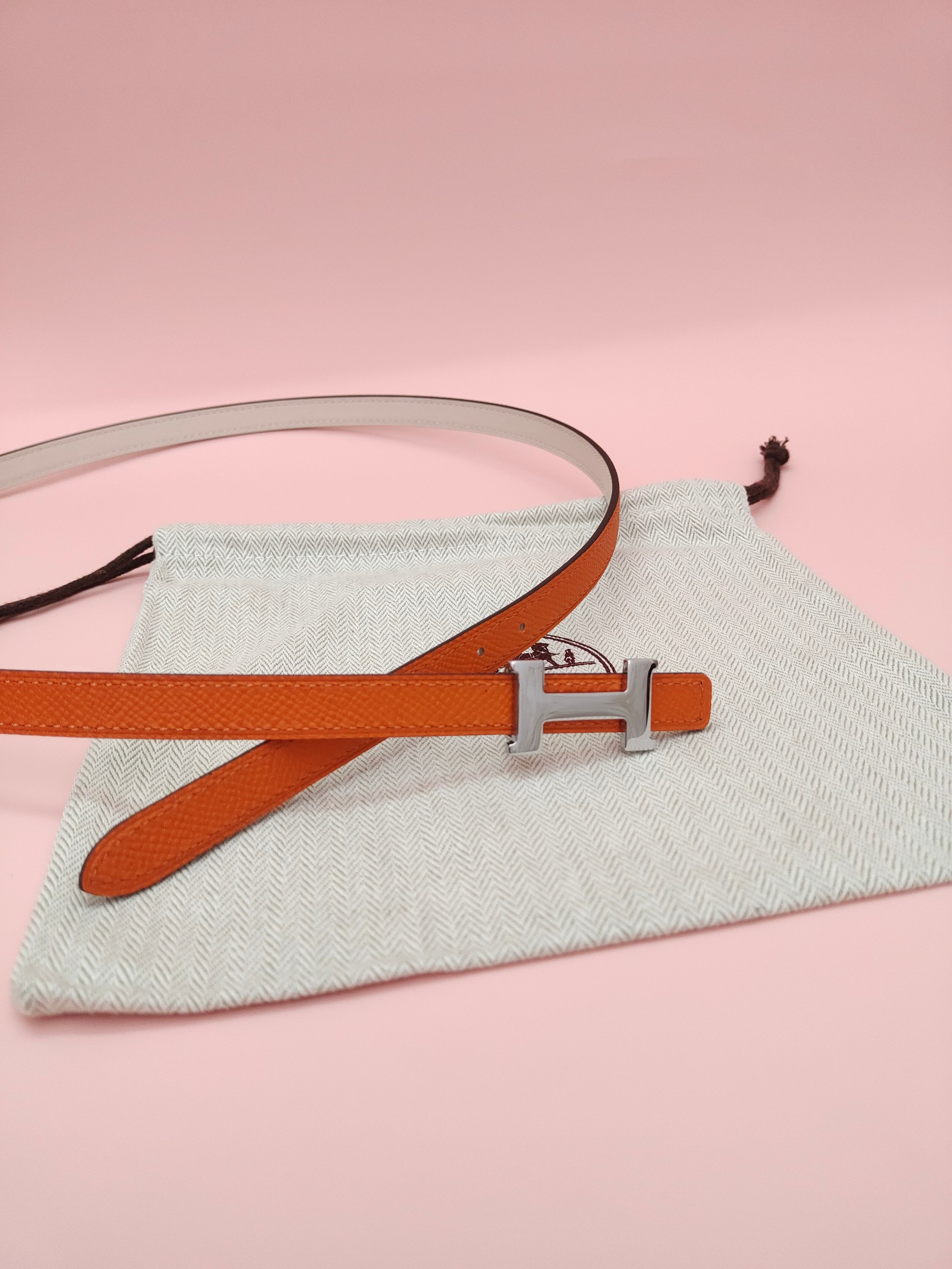 HermÃ¨s Belt Orange Epsom Calfskin with Silver H Buckle