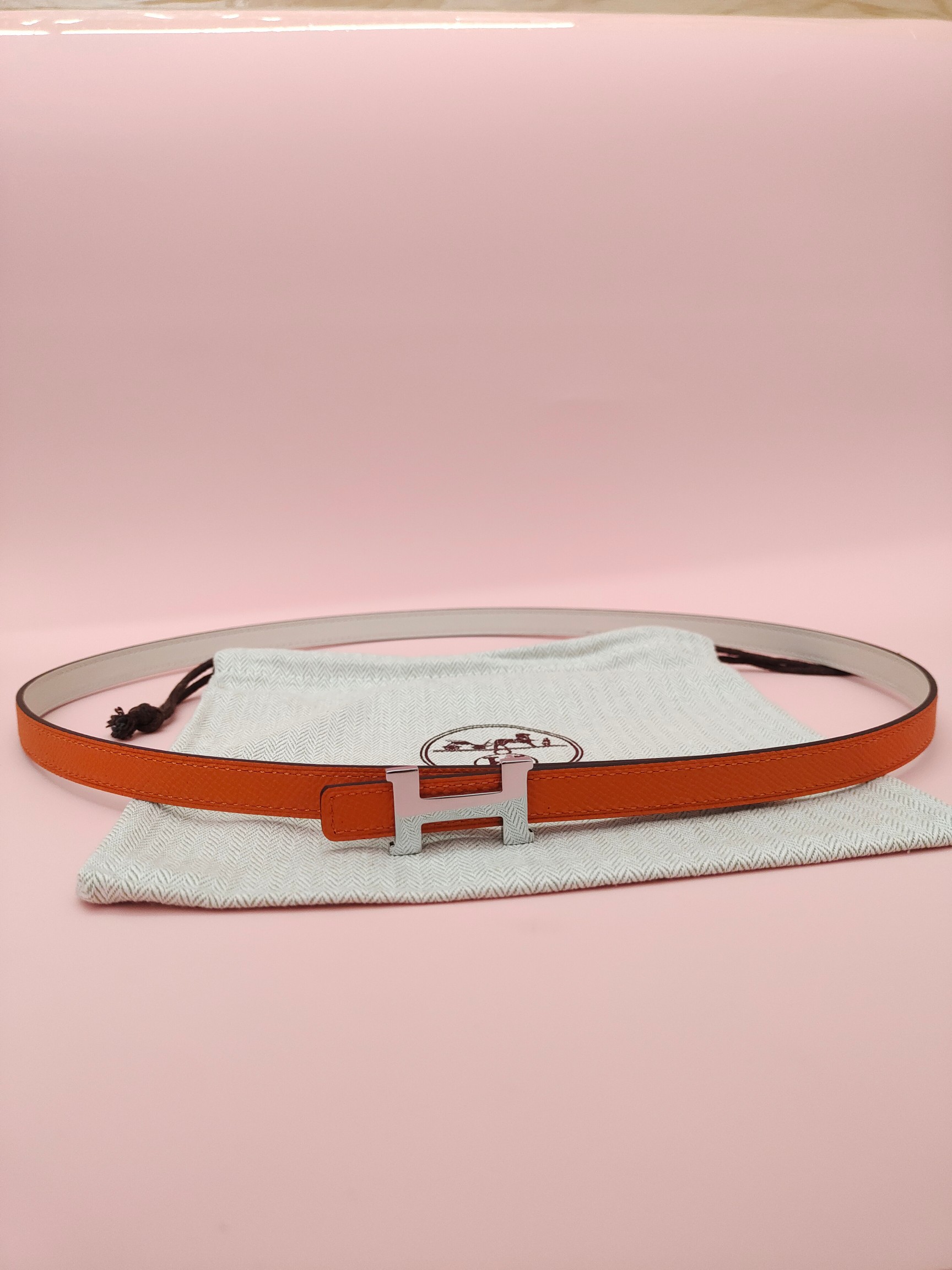 HermÃ¨s Belt Orange Epsom Calfskin with Silver H Buckle