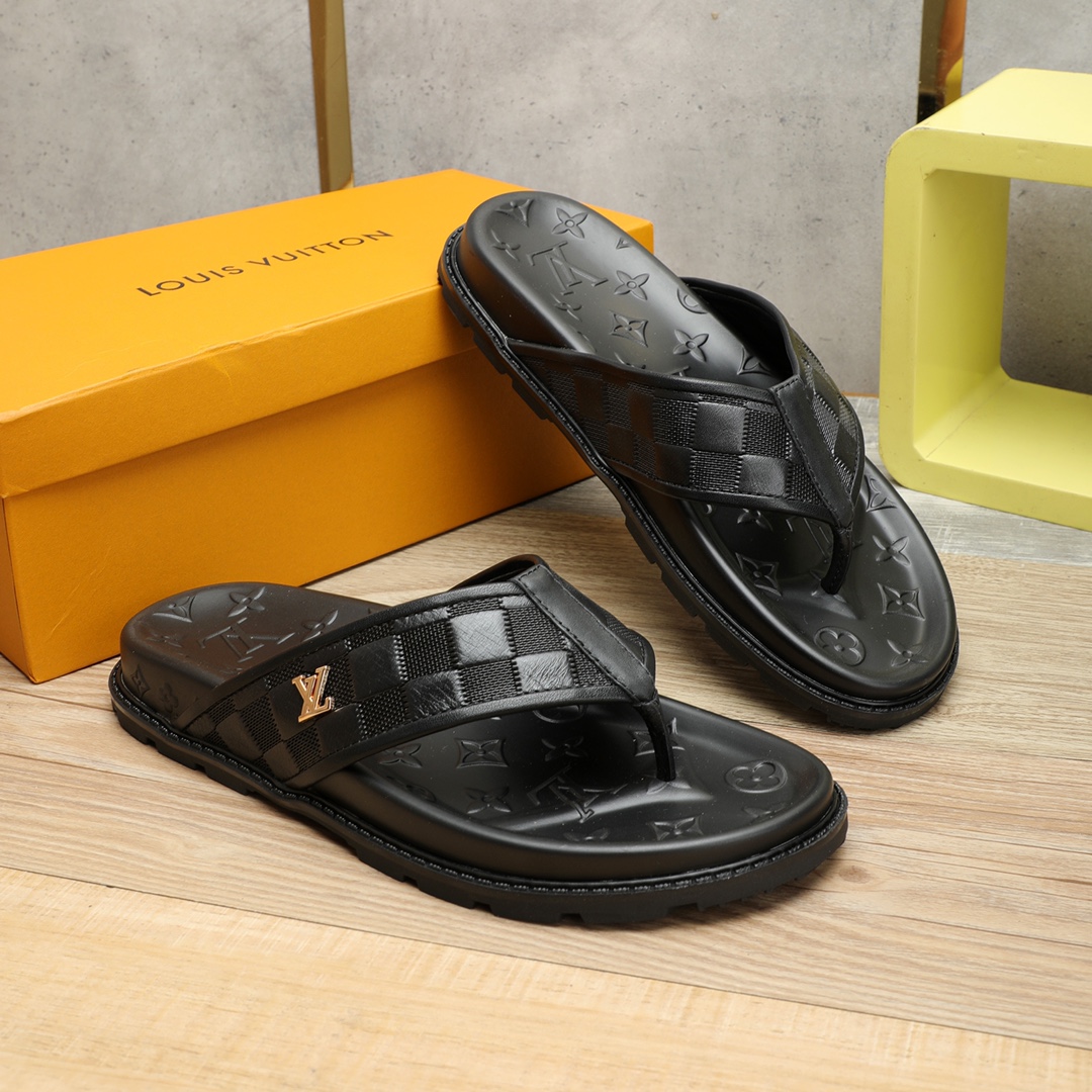 HermÃ¨s Black Calf Leather Check Pattern Sandals