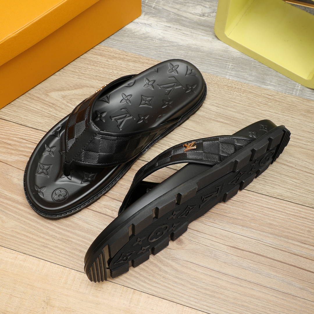 HermÃ¨s Black Calf Leather Check Pattern Sandals