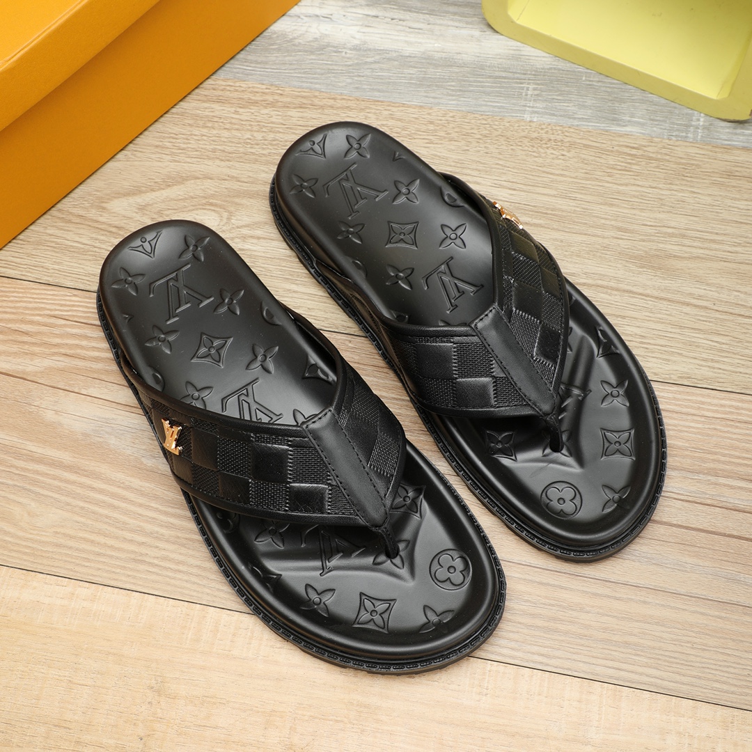 HermÃ¨s Black Calf Leather Check Pattern Sandals