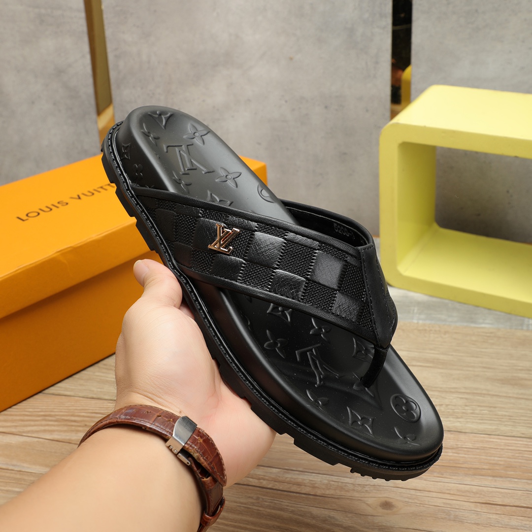 HermÃ¨s Black Calf Leather Check Pattern Sandals