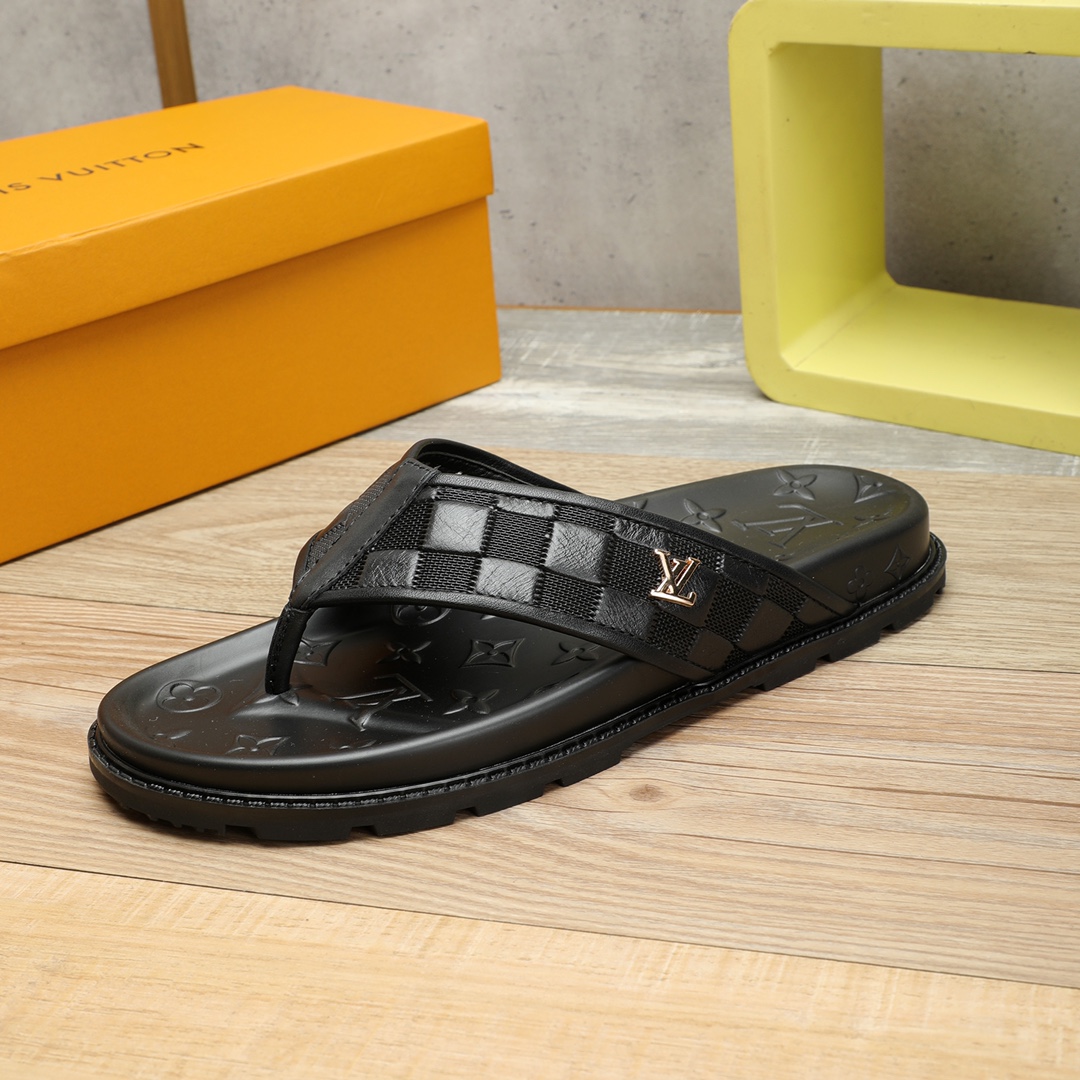 Black Damier Flip Flop - Louis Vuitton Black Damier Embossed Flip Flop