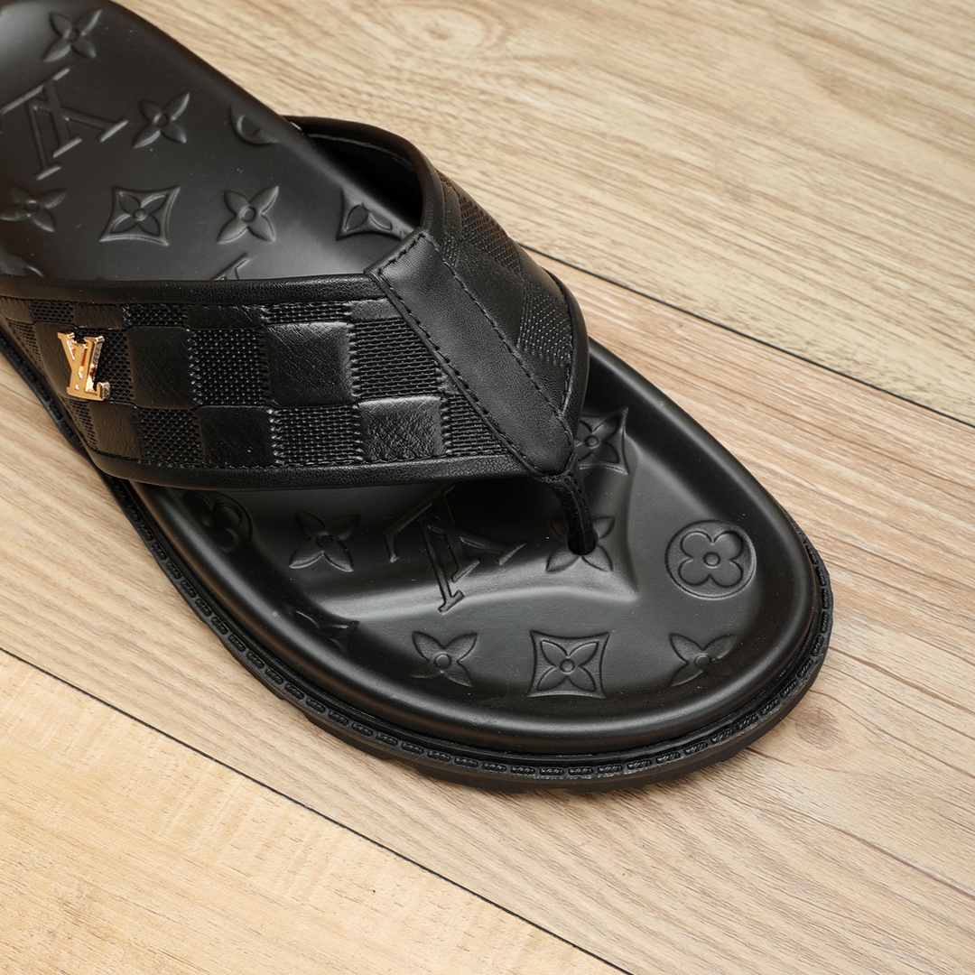 HermÃ¨s Black Calf Leather Check Pattern Sandals