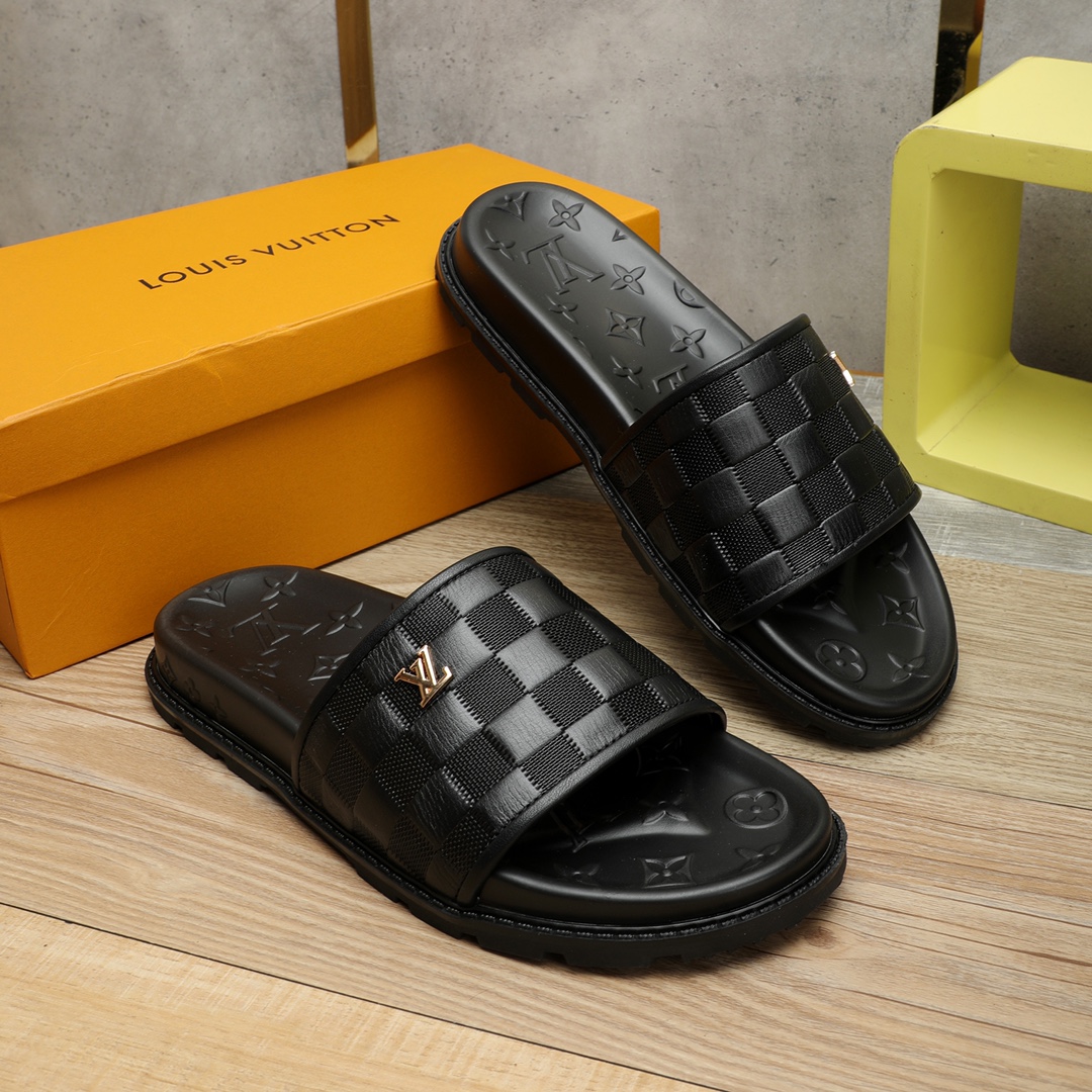 HermÃ¨s Black Calf Leather Slide Sandals
