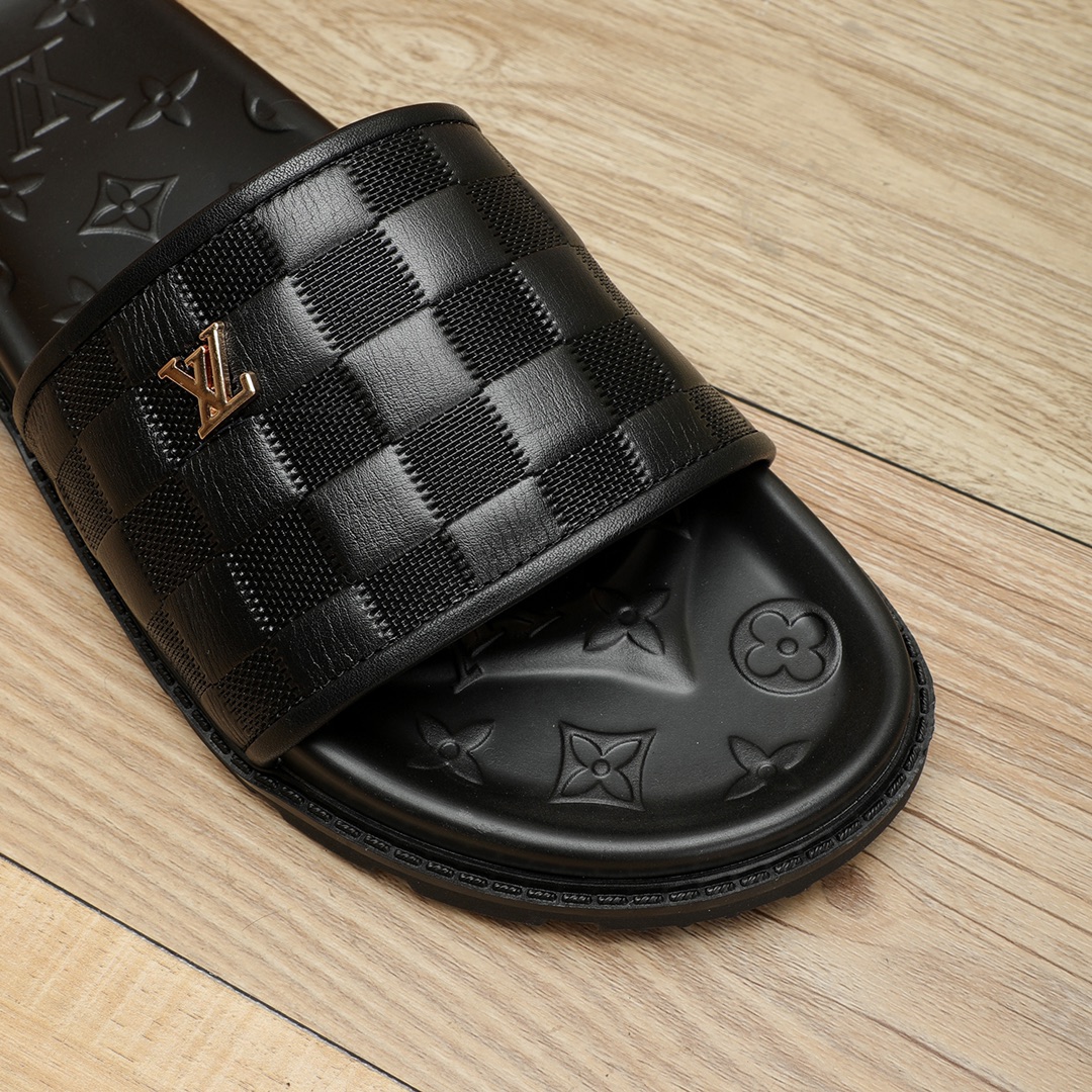 HermÃ¨s Black Calf Leather Slide Sandals