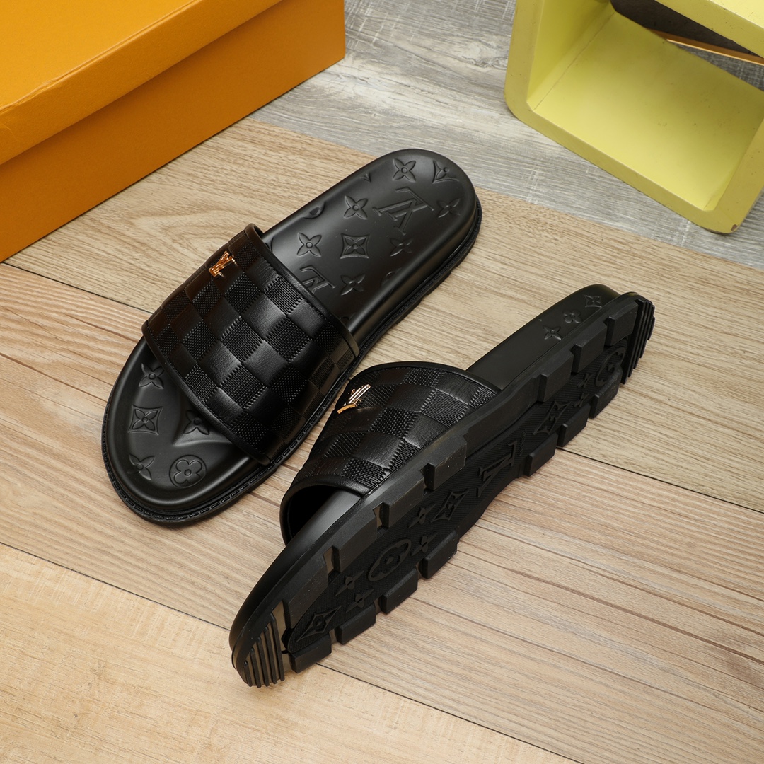 HermÃ¨s Black Calf Leather Slide Sandals
