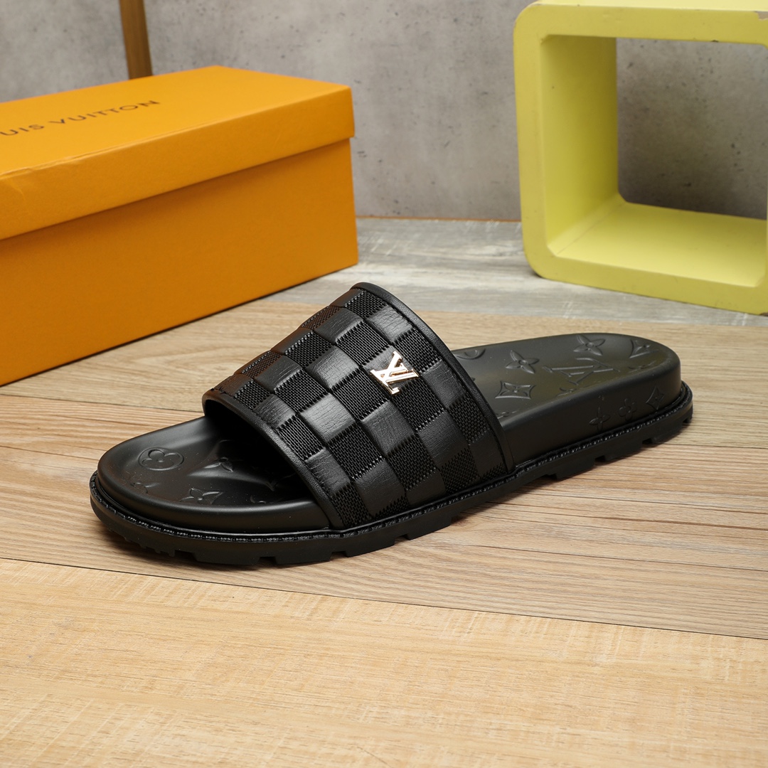 HermÃ¨s Black Calf Leather Slide Sandals