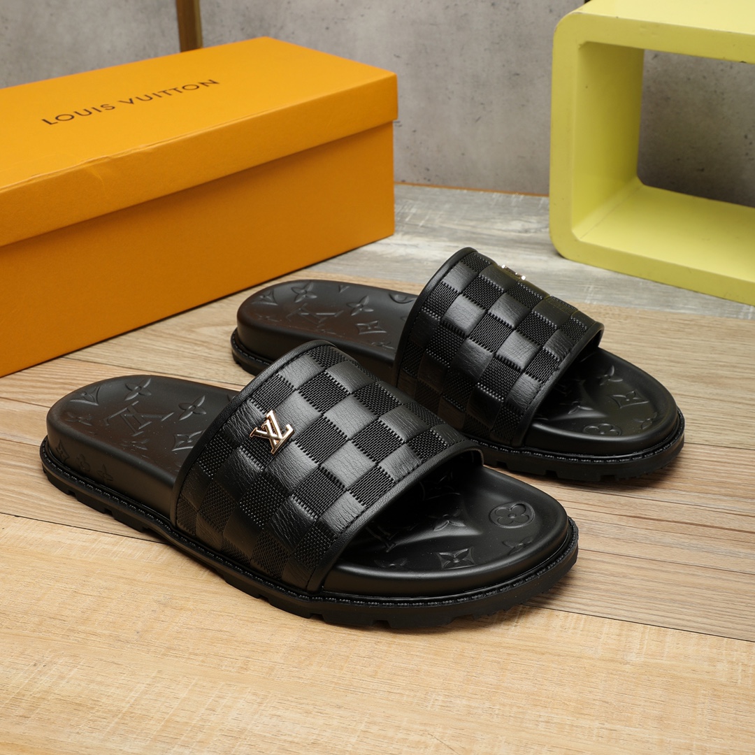 HermÃ¨s Black Calf Leather Slide Sandals