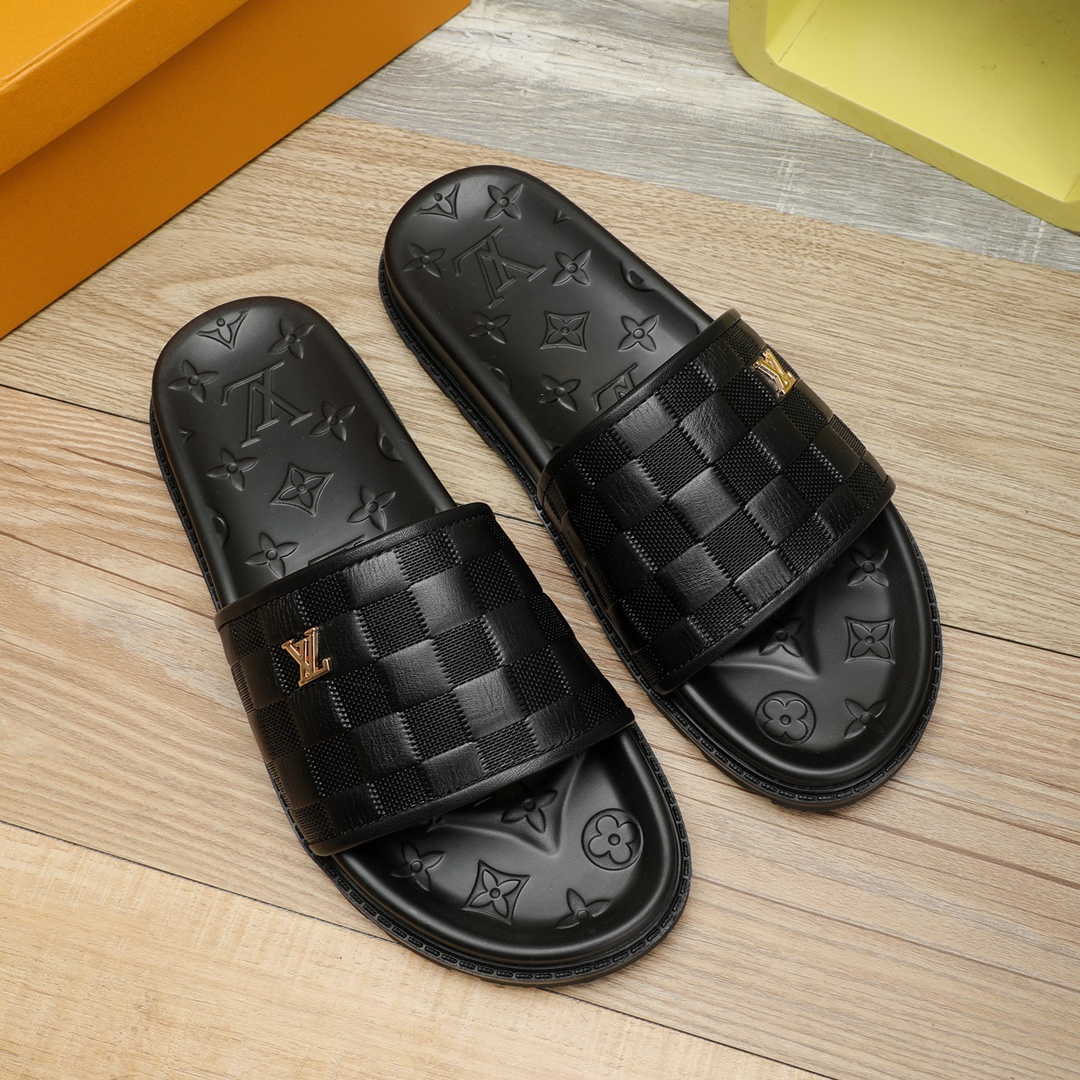 HermÃ¨s Black Calf Leather Slide Sandals