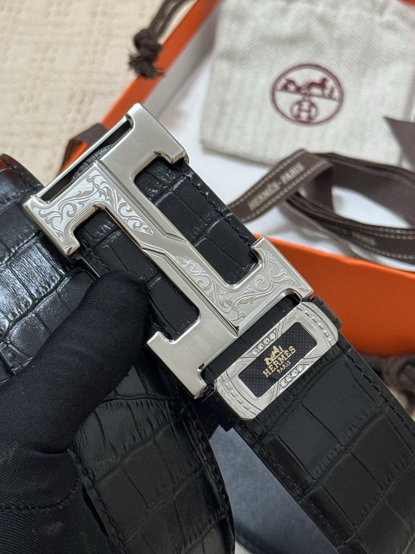 HermÃ¨s Black Epsom Calfskin Belt with Palladium H Buckle