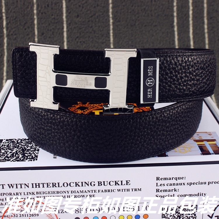 Hermès Black Leather Belt with Silver “H” Buckle – Textured Finish