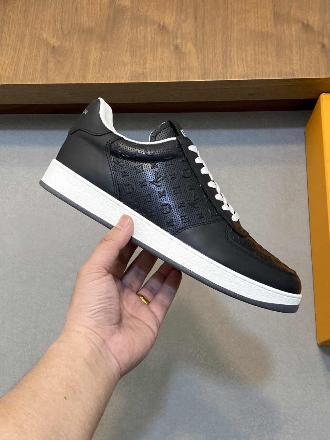 HermÃ¨s Black White Monogram Calfskin Sneakers
