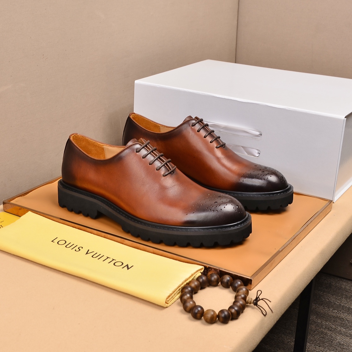 Brown Leather Lug Oxford - Louis Vuitton - Designer Dress Shoe