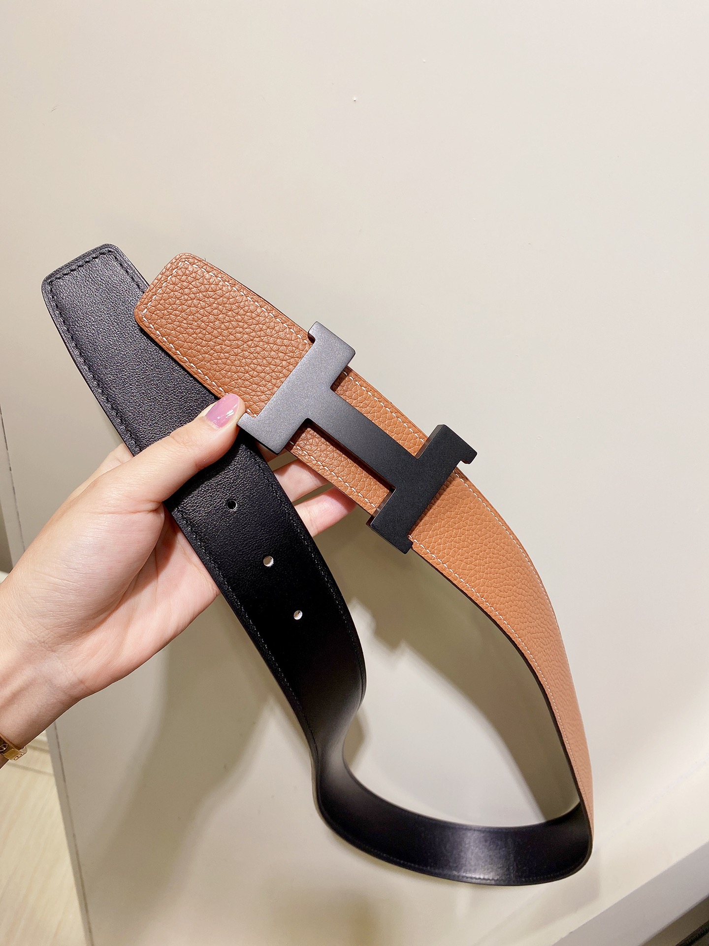 HermÃ¨s Brown Leather Belt with Black H Buckle