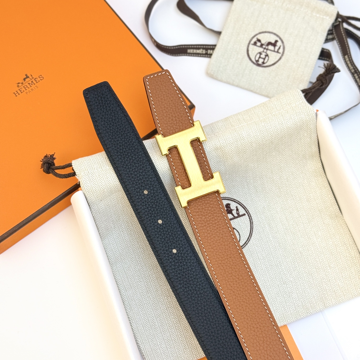 HermÃ¨s Constance 32mm Belt in Black Togo Leather with Gold â€œHâ€ Buckle