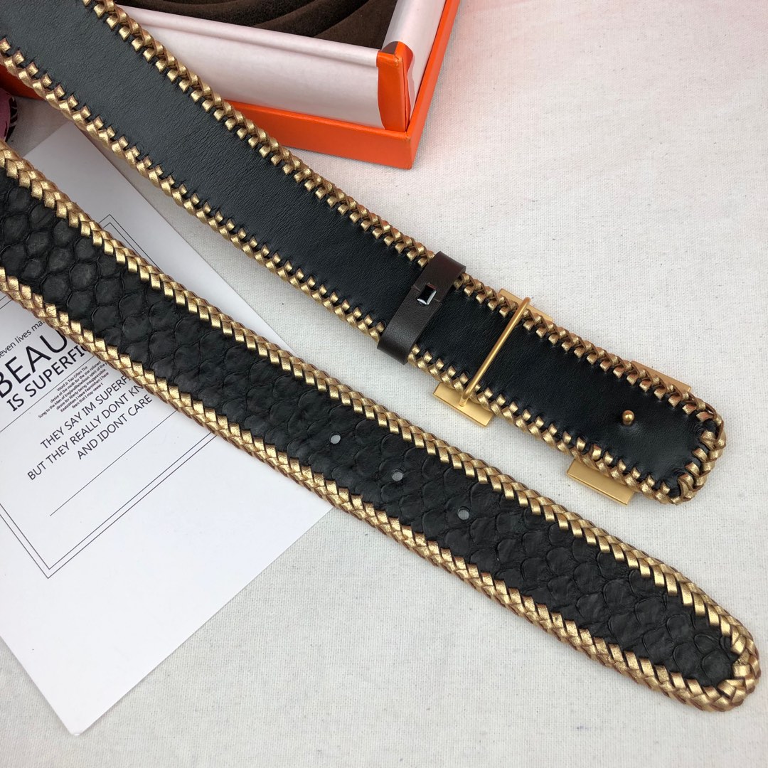 Hermès Constance Belt 32mm in Black Lizard-Embossed Leather with Gold Braided Edge and Gold “H” Buckle