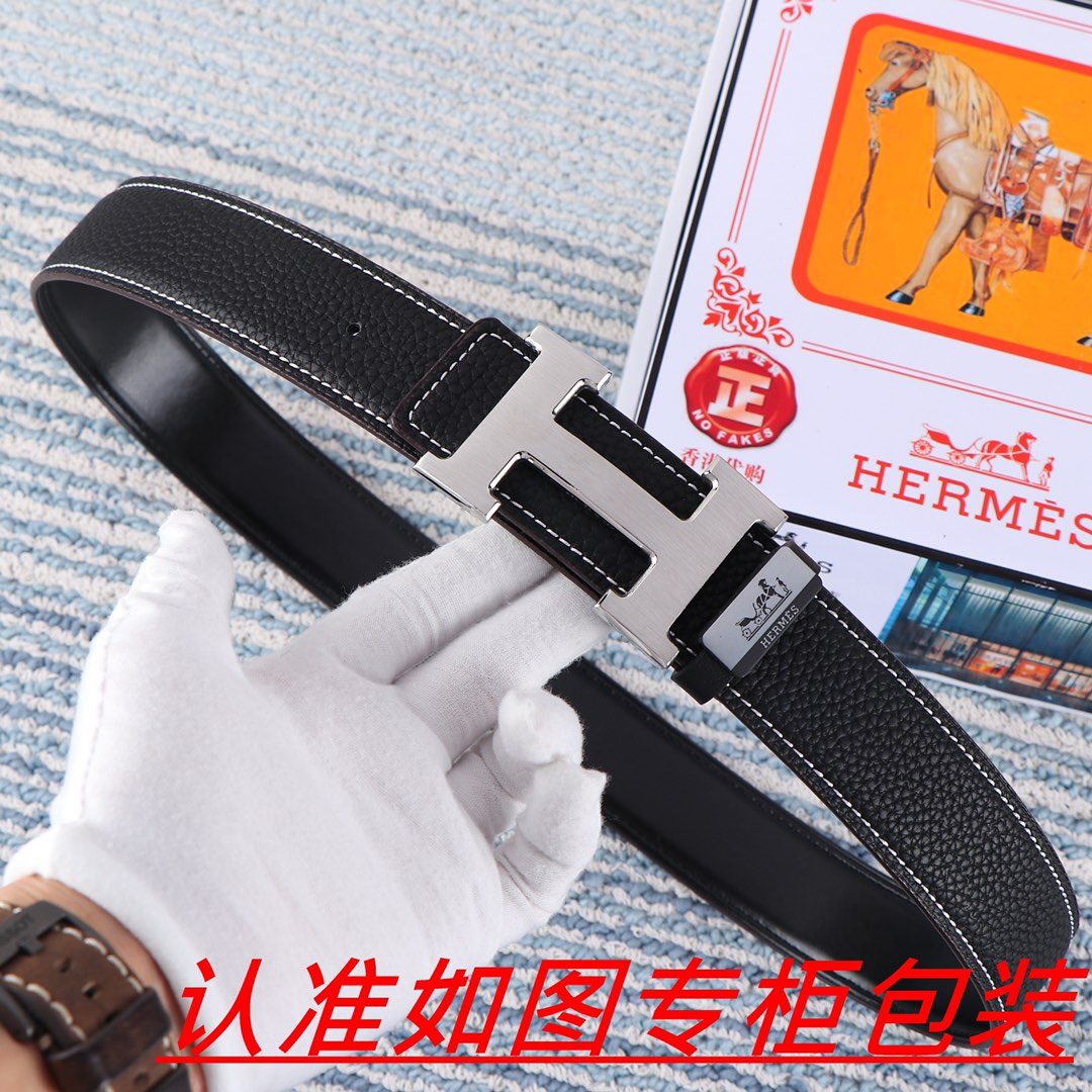 Hermès Constance Buckle Black Togo Calfskin Belt with Palladium Finish