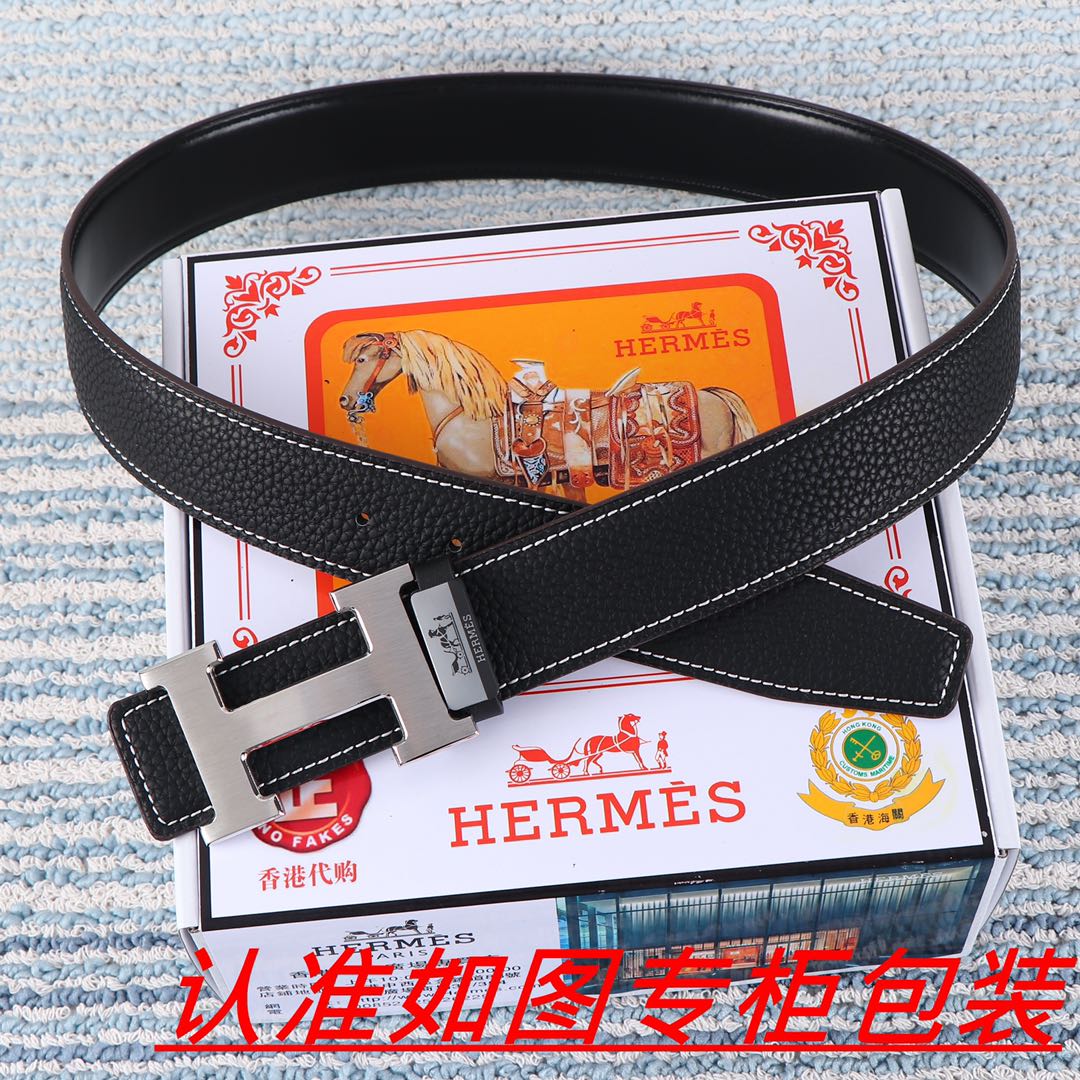 Hermès Constance Buckle Black Togo Calfskin Belt with Palladium Finish