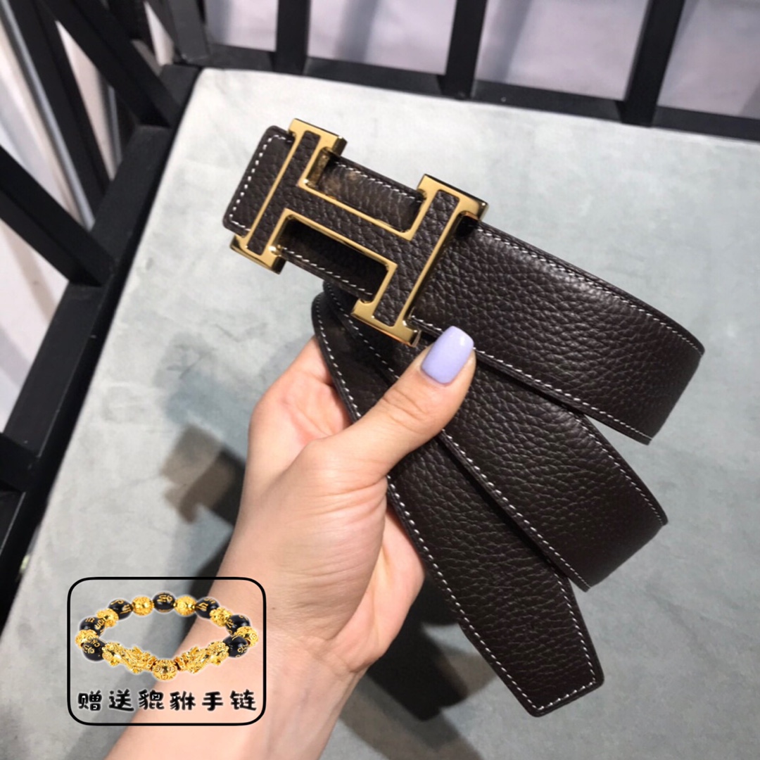 Hermès Constance Reversible Leather Belt 32mm with Gold “H” Buckle – Étain/Black