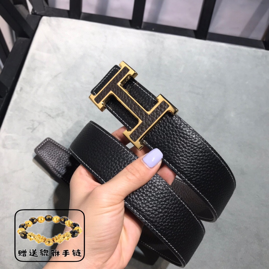 Hermès Constance Reversible Leather Belt 32mm with Gold “H” Buckle – Étain/Black