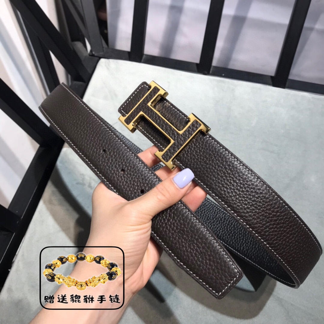 Hermès Constance Reversible Leather Belt 32mm with Gold “H” Buckle – Étain/Black