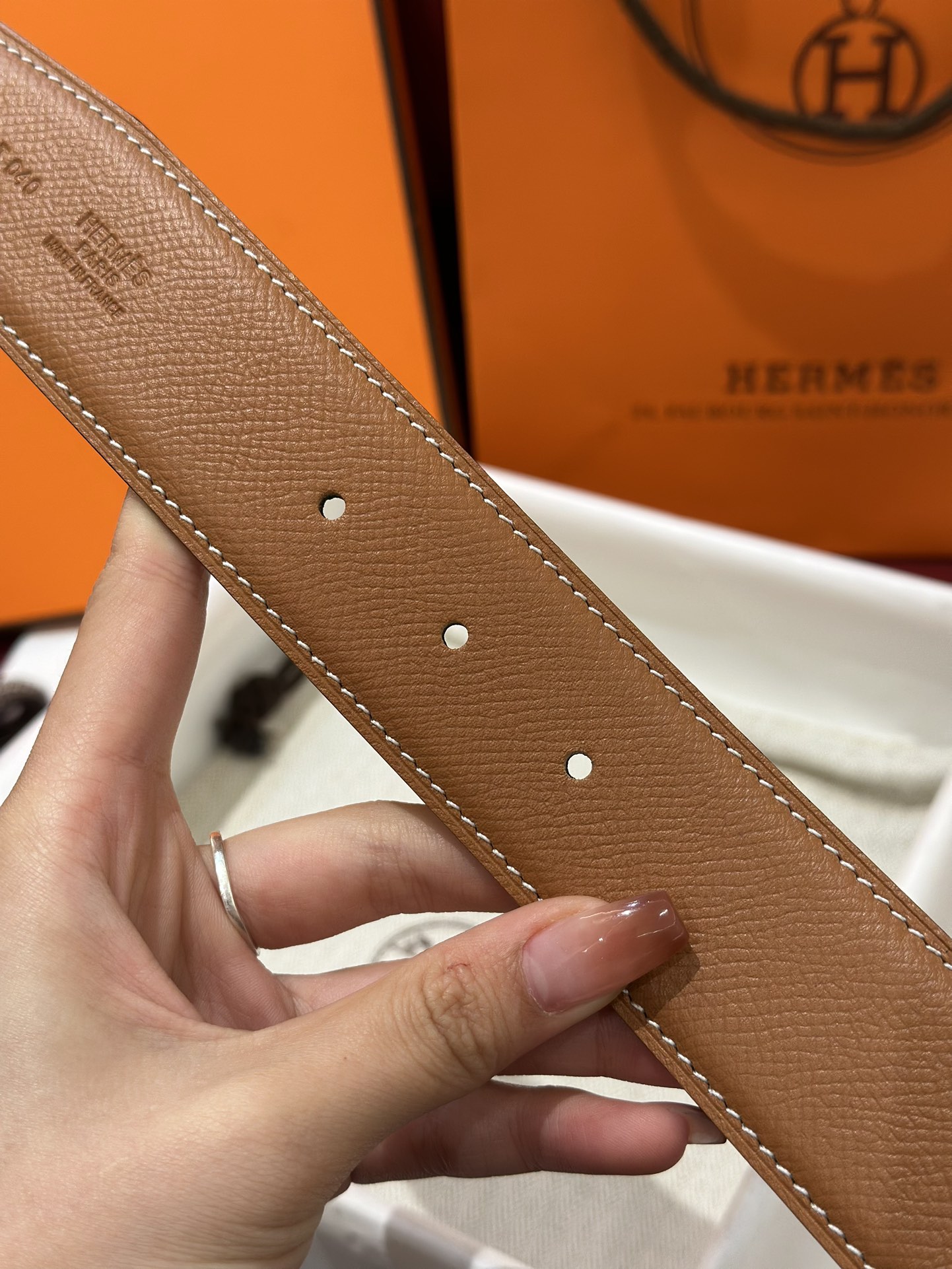 HermÃ¨s Gold Brown Calf Leather Belt with Matte Black H Buckle