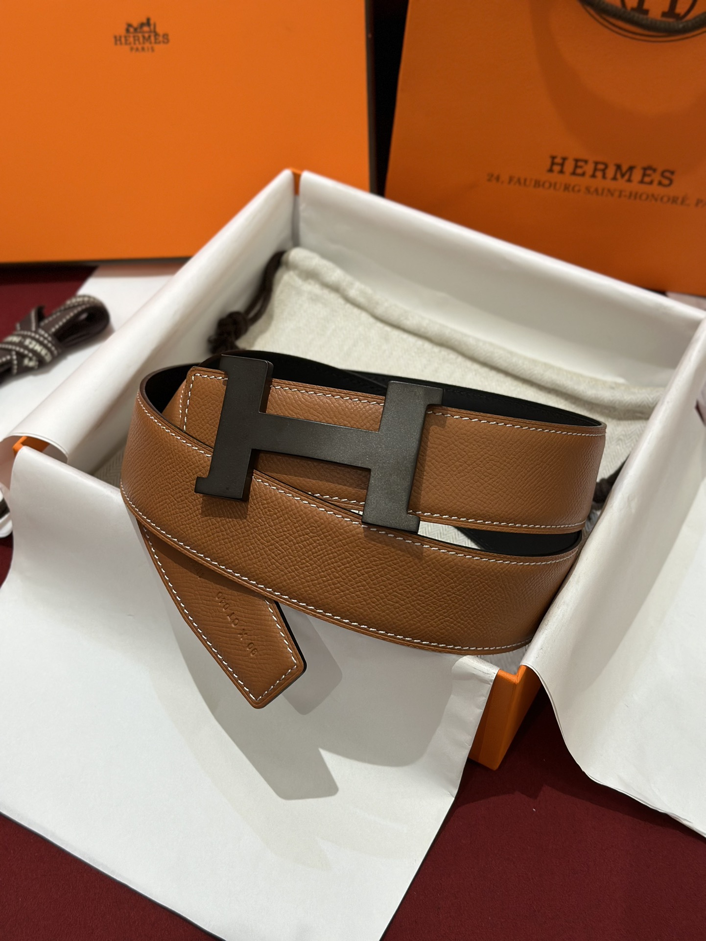 matte Hermes Fauve Leather Belt