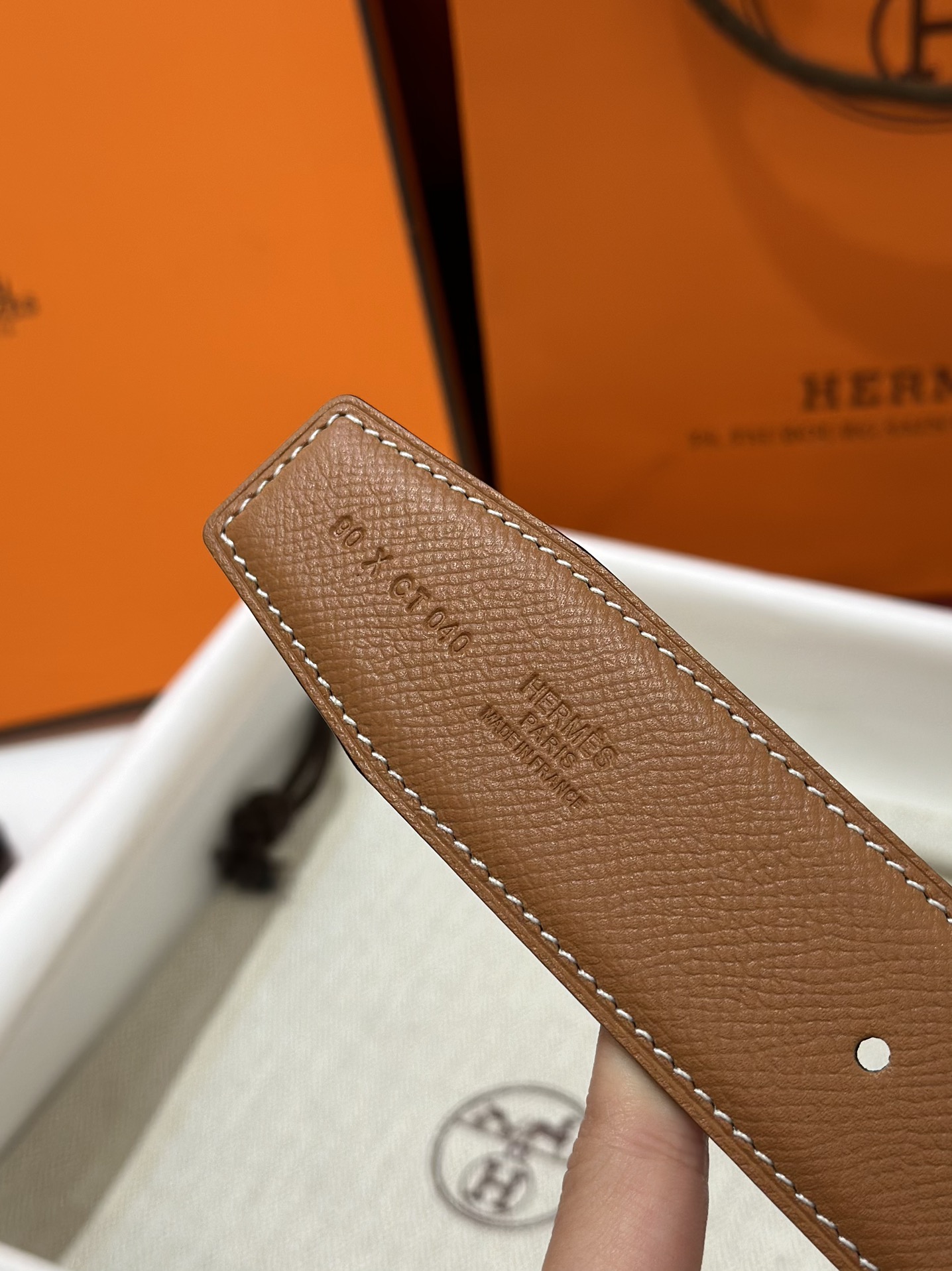 HermÃ¨s Gold Brown Calf Leather Belt with Matte Black H Buckle