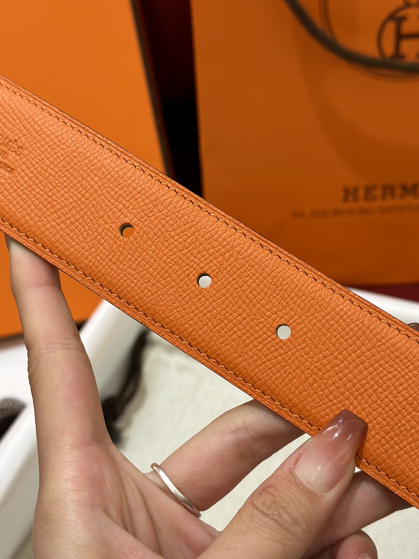 HermÃ¨s Gold Buckle Belt in Orange Togo Calf Leather